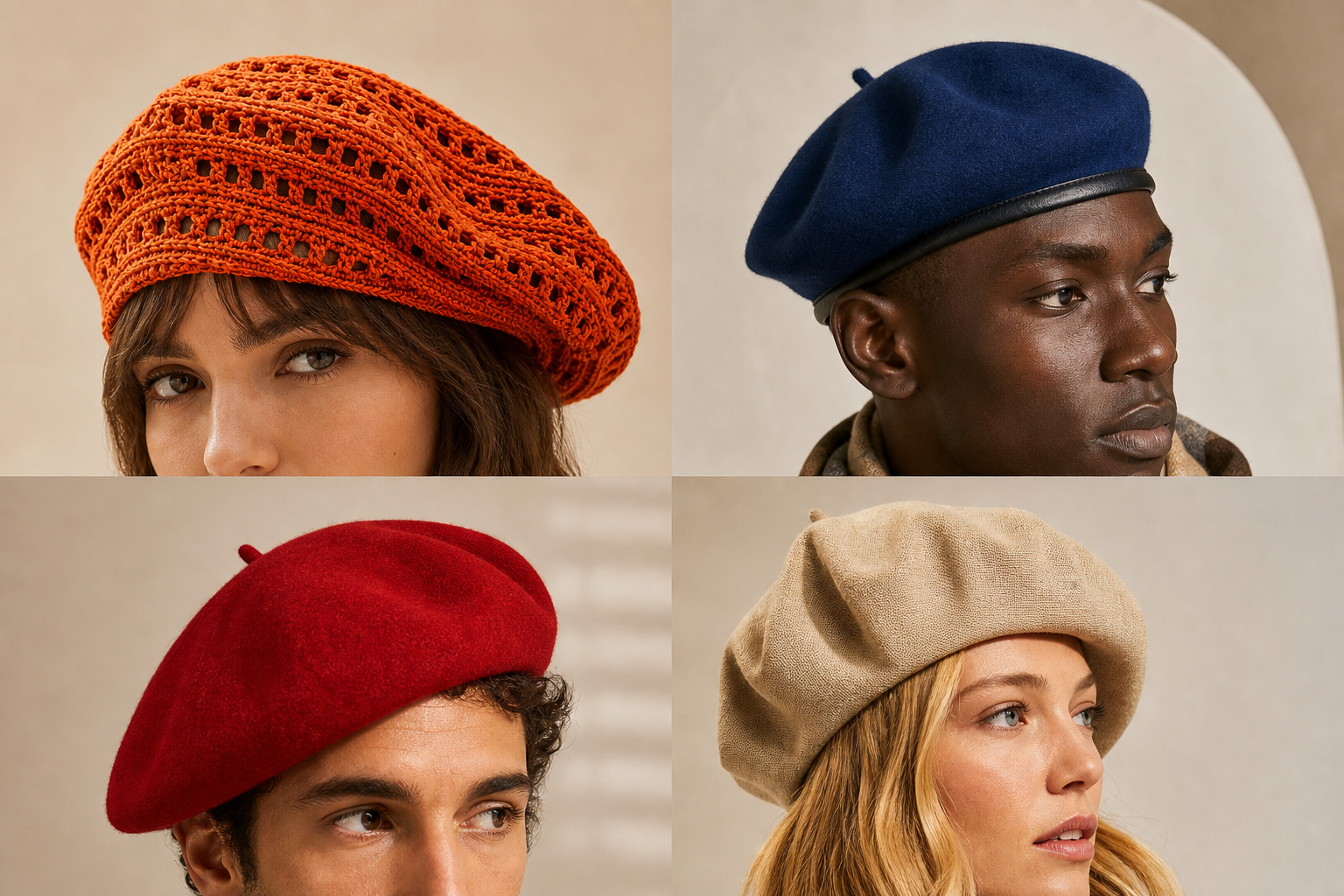 Bérets civils homme et femme Babel Group en crochet, feutre, laine et toile